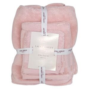 Laura Ashley 6pc Pink Petal Cotton Towel Set Zero Twist‎ 2Bath 2Hand 2Washcloths